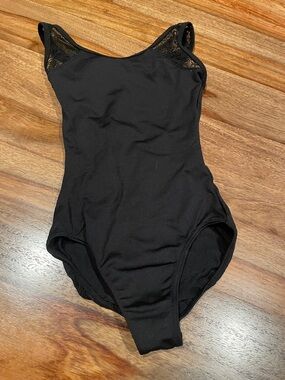 Black Lace-Trim Dance Leotard